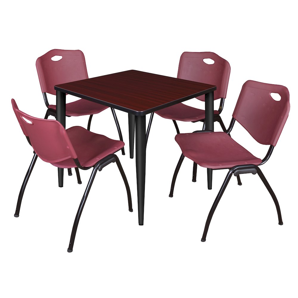 30 Square Breakroom Table- Mahogany Top, Black Base & 4 M Stack Chairs- Burgundy. Picture 1