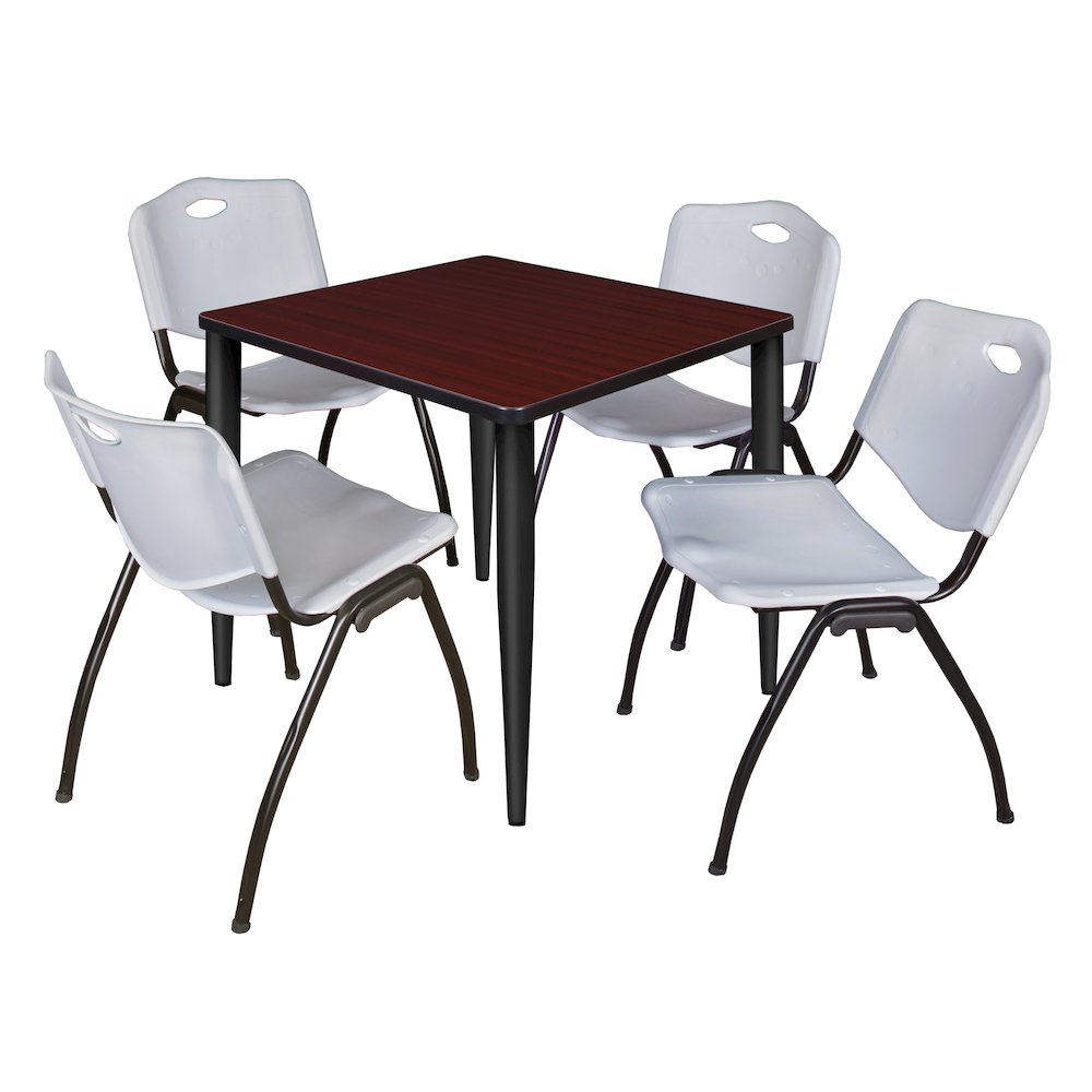30 in. Square Breakroom Table- Mahogany Top, Black Base & 4 M Stack Chairs- Grey. Picture 1