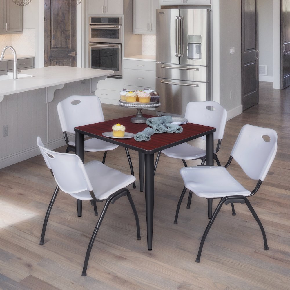 30 in. Square Breakroom Table- Mahogany Top, Black Base & 4 M Stack Chairs- Grey. Picture 9