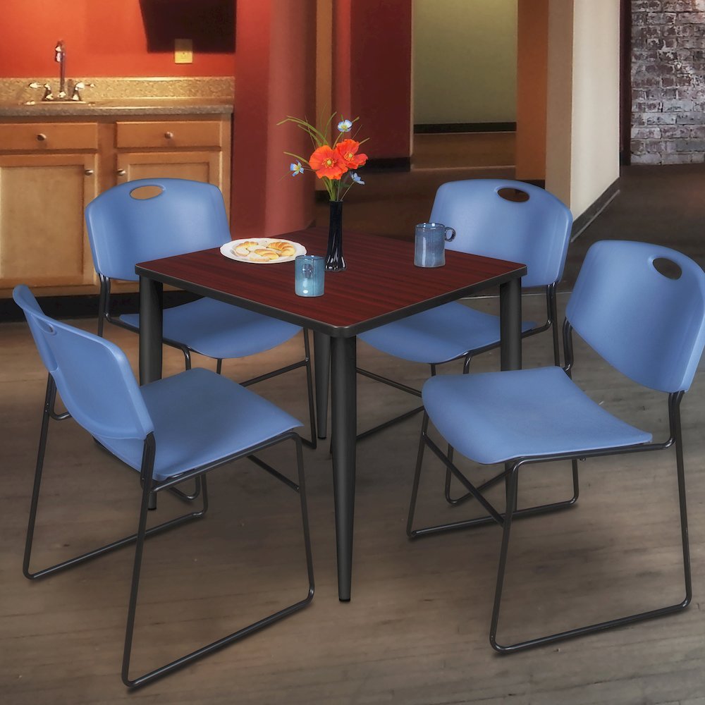 30 in. Square Breakroom Table- Mahogany Top, Black Tapered Legs. Picture 4