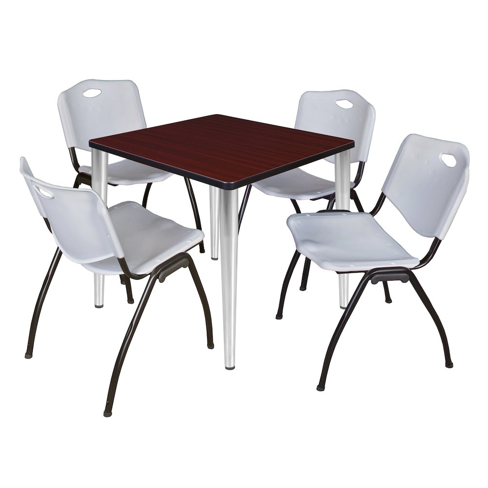 30 Square Breakroom Table- Mahogany Top, Chrome Base & 4 M Stack Chairs- Grey. Picture 1