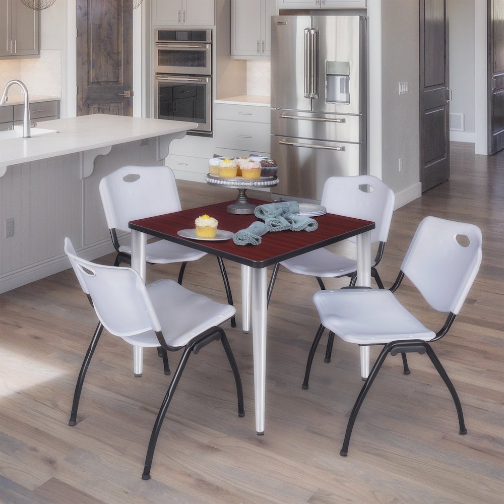 30 Square Breakroom Table- Mahogany Top, Chrome Base & 4 M Stack Chairs- Grey. Picture 9