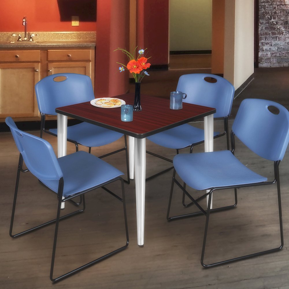 30 in. Square Breakroom Table- Mahogany Top, Chrome Tapered Legs. Picture 4