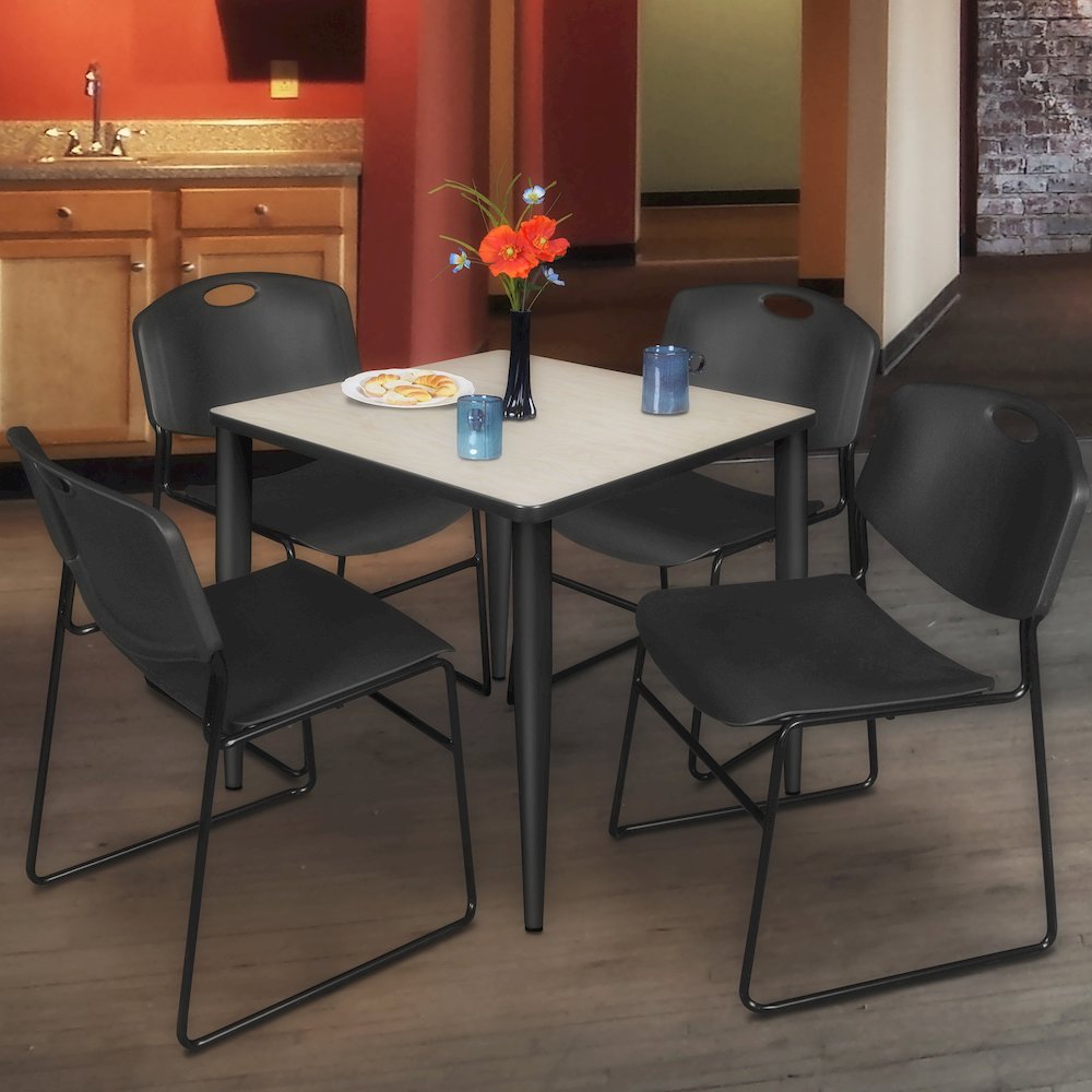 30 Square Breakroom Table- Maple Top, Black Base & 4 Zeng Stack Chairs- Black. Picture 9