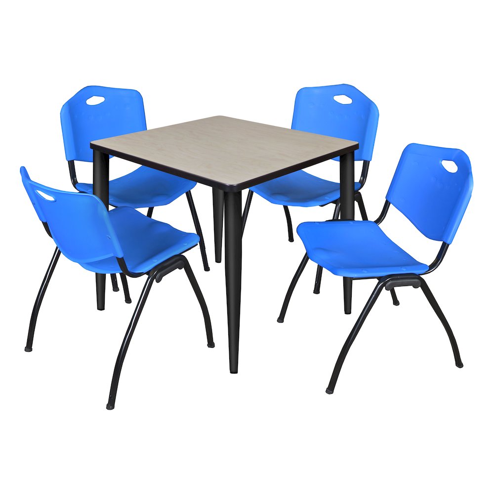 30 in. Square Breakroom Table- Maple Top, Black Base & 4 M Stack Chairs- Blue. Picture 1