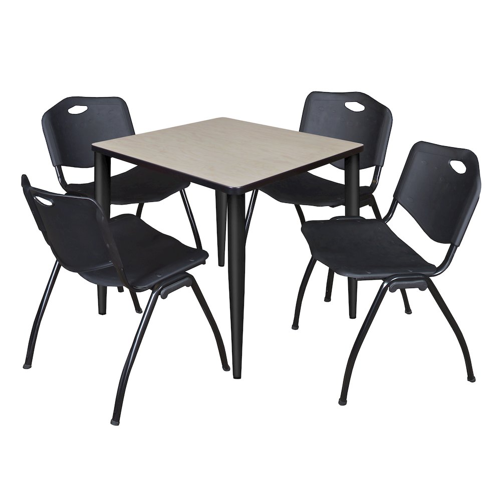 30 in. Square Breakroom Table- Maple Top, Black Base & 4 M Stack Chairs- Black. Picture 1