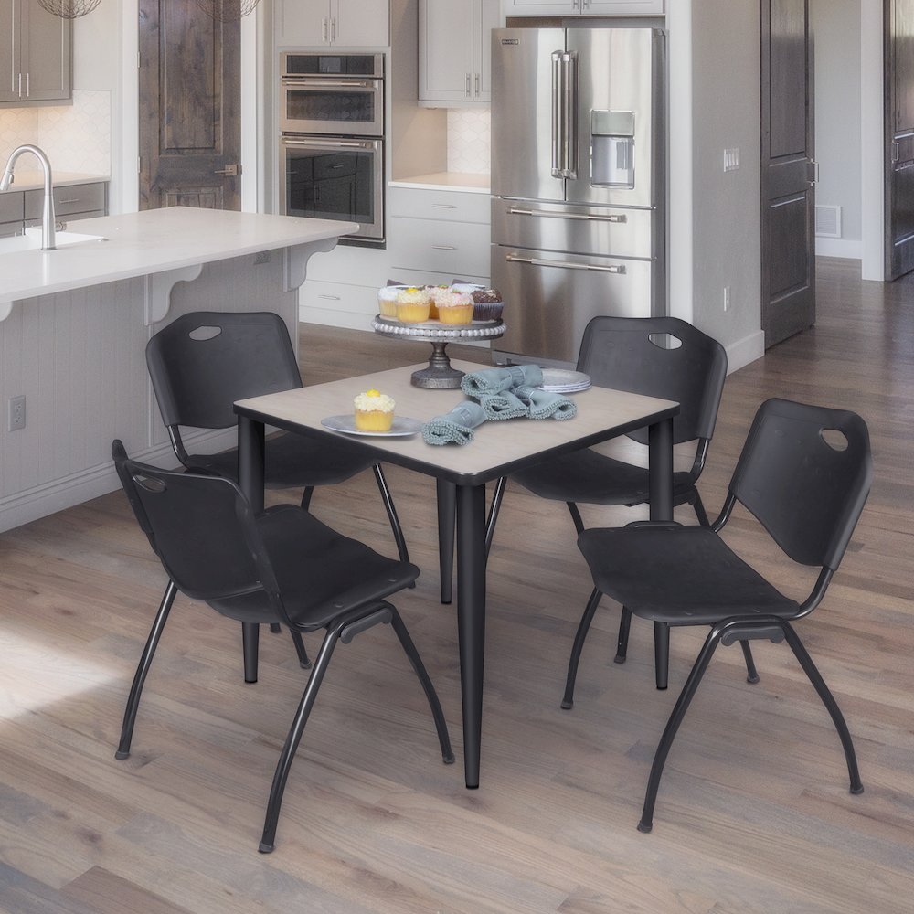 30 in. Square Breakroom Table- Maple Top, Black Base & 4 M Stack Chairs- Black. Picture 9