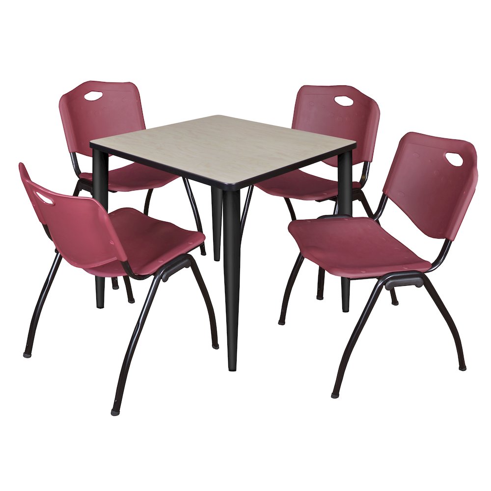 30 Square Breakroom Table- Maple Top, Black Base & 4 M Stack Chairs- Burgundy. Picture 1