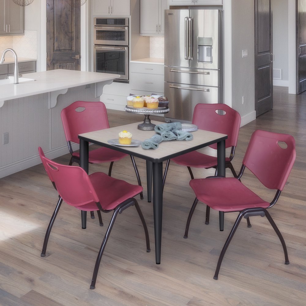 30 Square Breakroom Table- Maple Top, Black Base & 4 M Stack Chairs- Burgundy. Picture 9