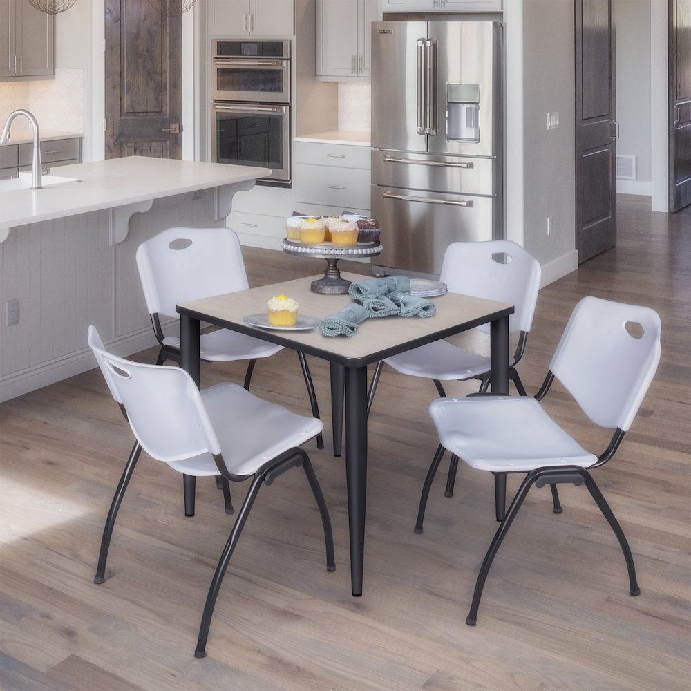 30 in. Square Breakroom Table- Maple Top, Black Base & 4 M Stack Chairs- Grey. Picture 9