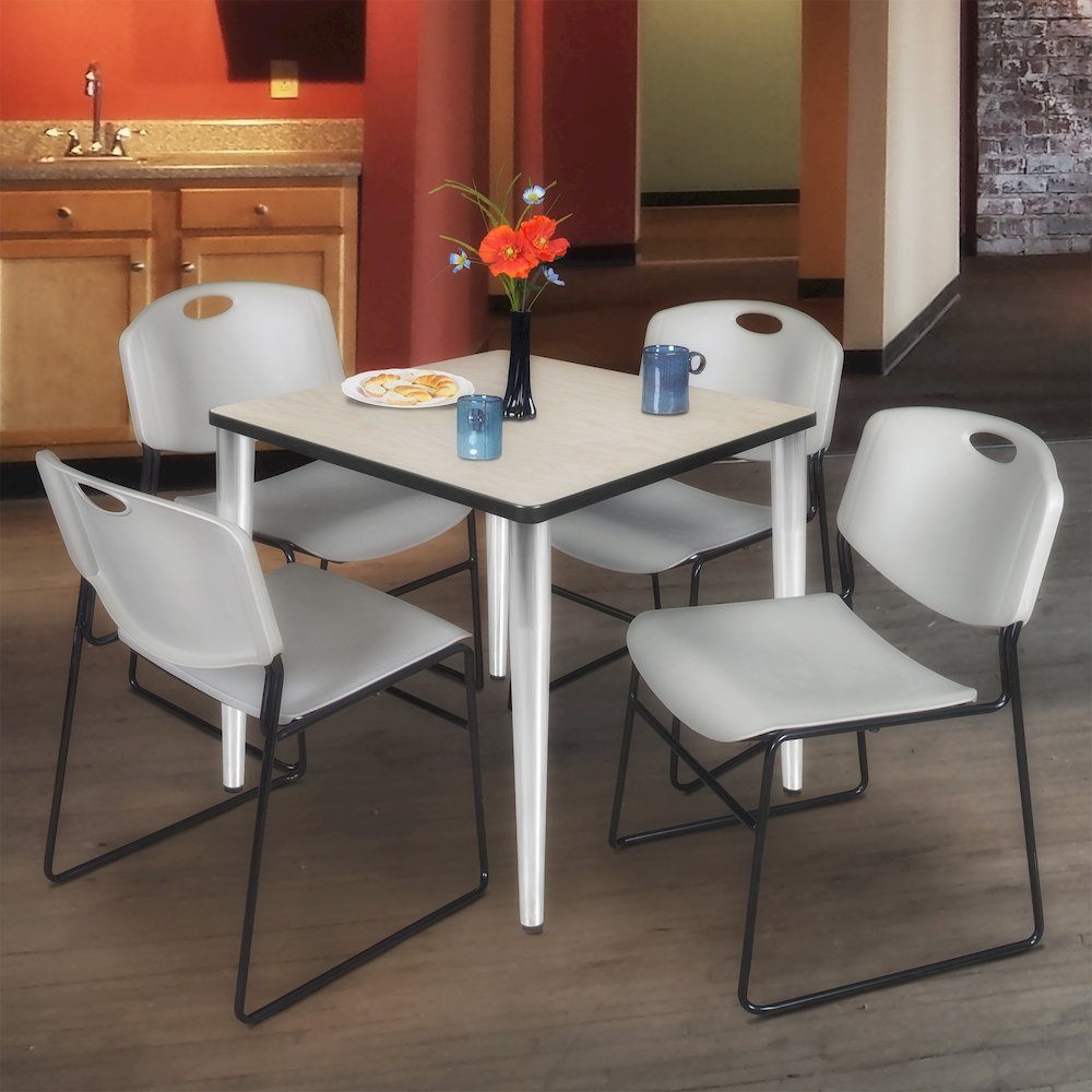 30 Square Breakroom Table- Maple Top, Chrome Base & 4 Zeng Stack Chairs- Grey. Picture 9
