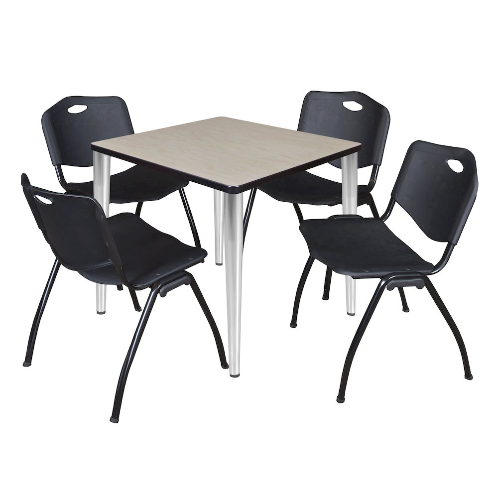 30 in. Square Breakroom Table- Maple Top, Chrome Base & 4 M Stack Chairs- Black. Picture 1