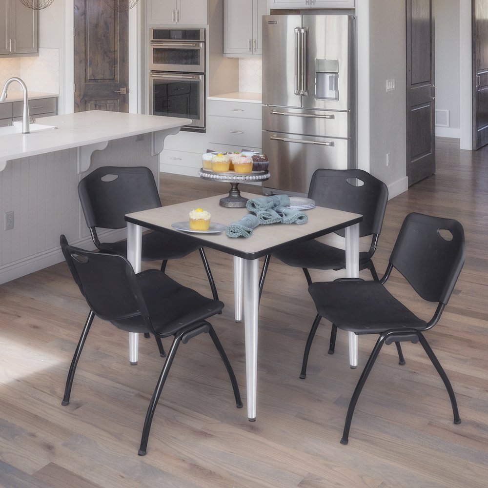 30 in. Square Breakroom Table- Maple Top, Chrome Base & 4 M Stack Chairs- Black. Picture 9
