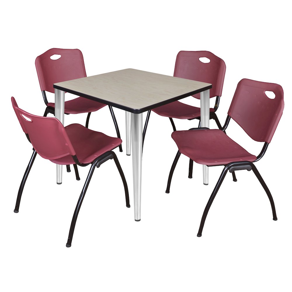 30 Square Breakroom Table- Maple Top, Chrome Base & 4 M Stack Chairs- Burgundy. Picture 1