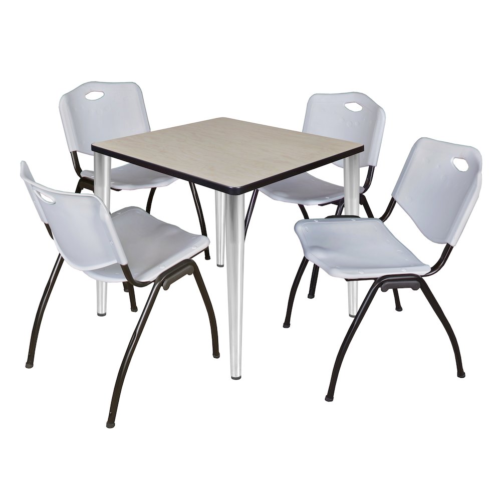 30 in. Square Breakroom Table- Maple Top, Chrome Base & 4 M Stack Chairs- Grey. Picture 1