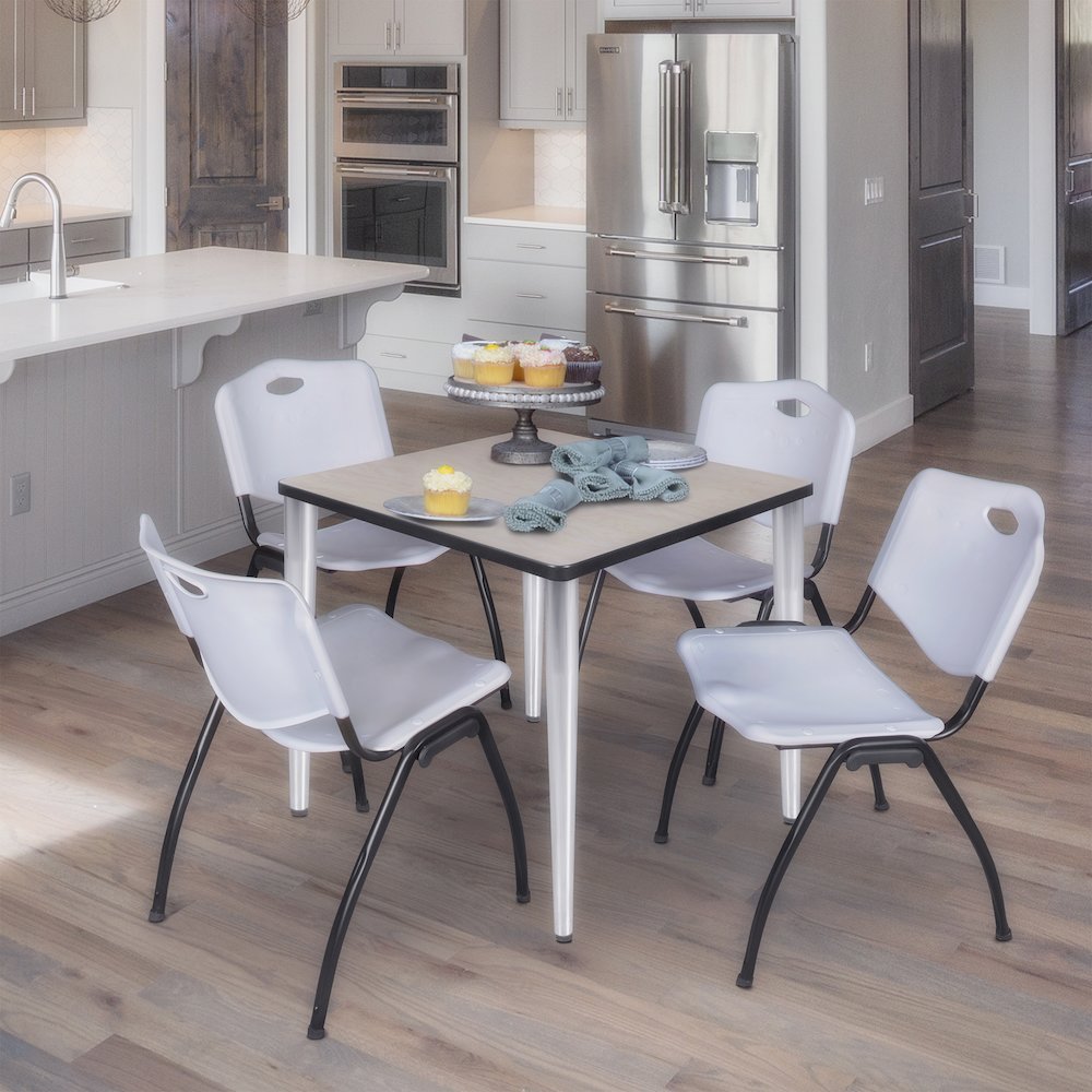 30 in. Square Breakroom Table- Maple Top, Chrome Base & 4 M Stack Chairs- Grey. Picture 9