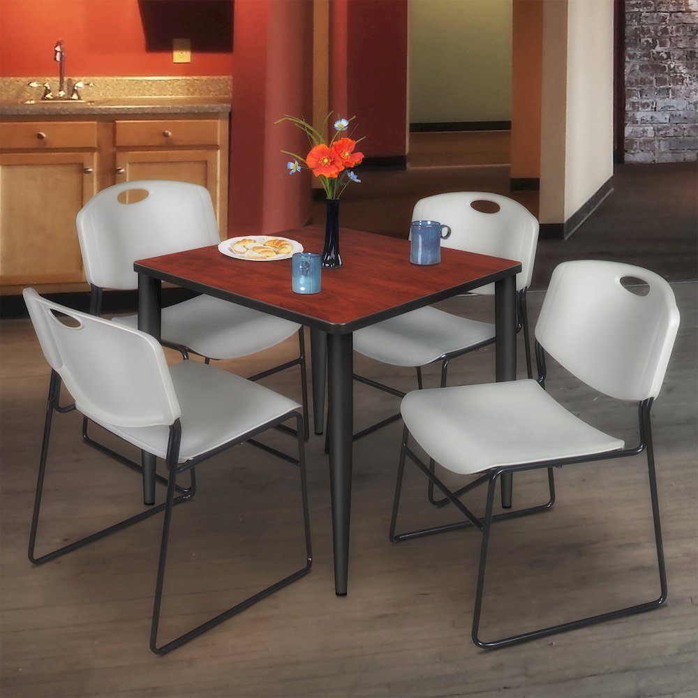 36 Square Breakroom Table- Cherry Top, Black Base & 4 Zeng Stack Chairs- Grey. Picture 9