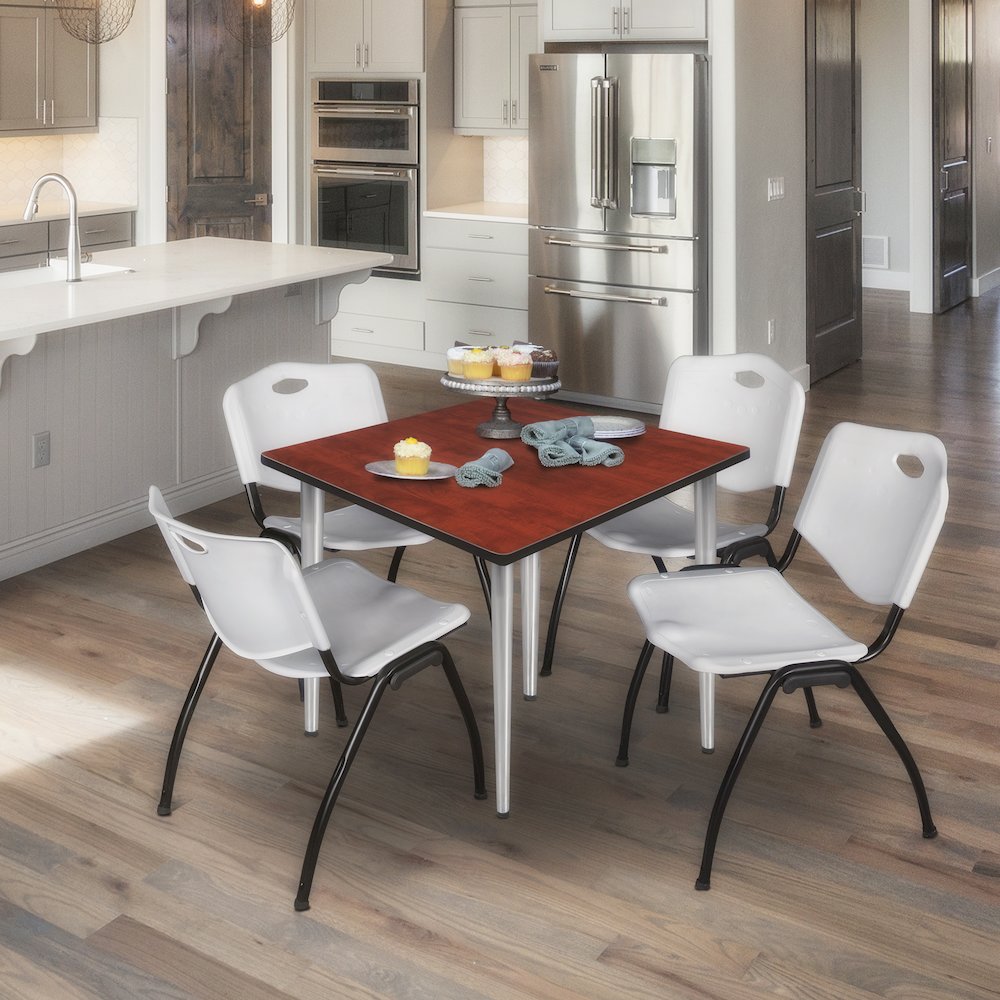 36 in. Square Breakroom Table- Cherry Top, Chrome Base & 4 M Stack Chairs- Grey. Picture 9