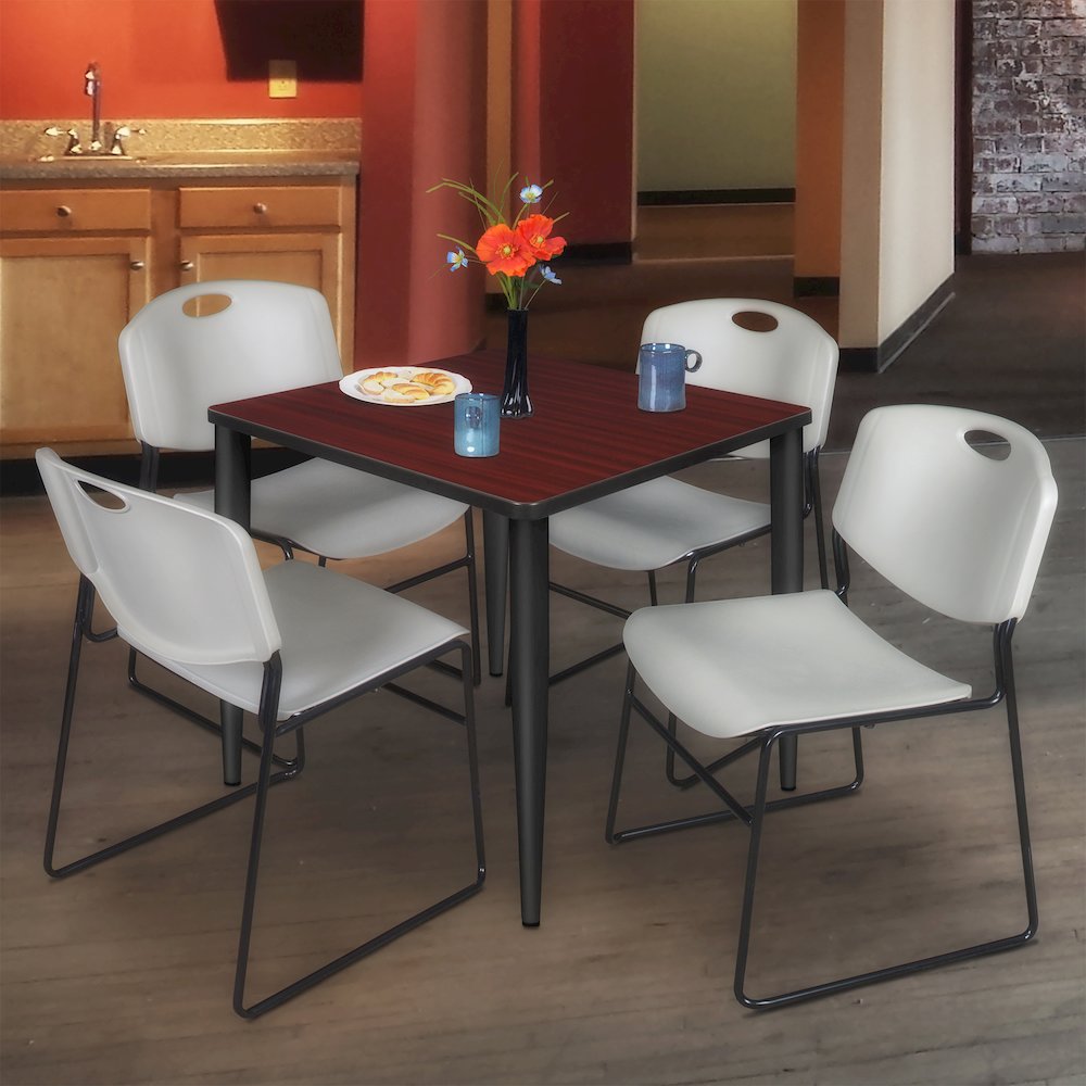 36 Square Breakroom Table- Mahogany Top, Black Base & 4 Zeng Stack Chairs- Grey. Picture 9