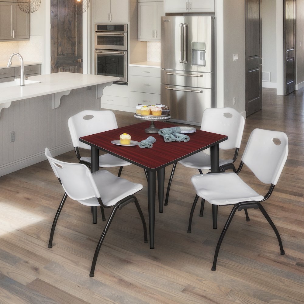 36 in. Square Breakroom Table- Mahogany Top, Black Base & 4 M Stack Chairs- Grey. Picture 9