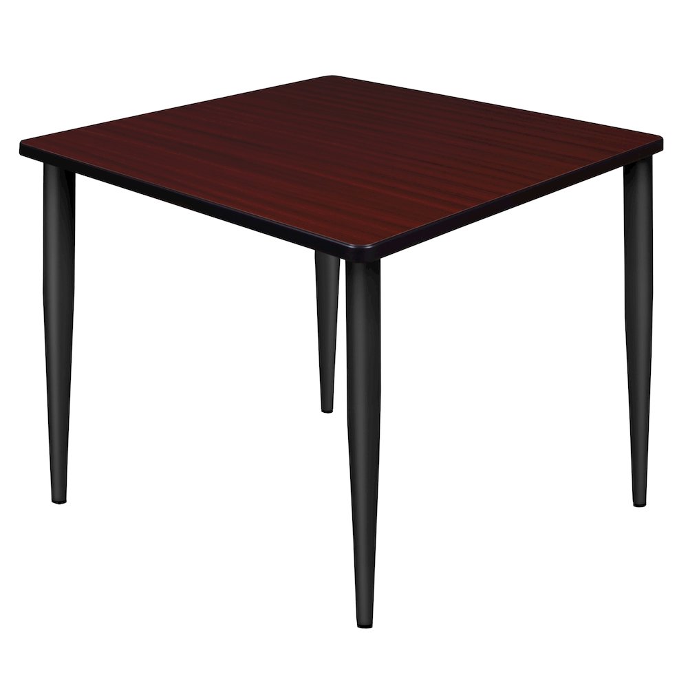 36 in. Square Breakroom Table- Mahogany Top, Black Tapered Legs. Picture 1