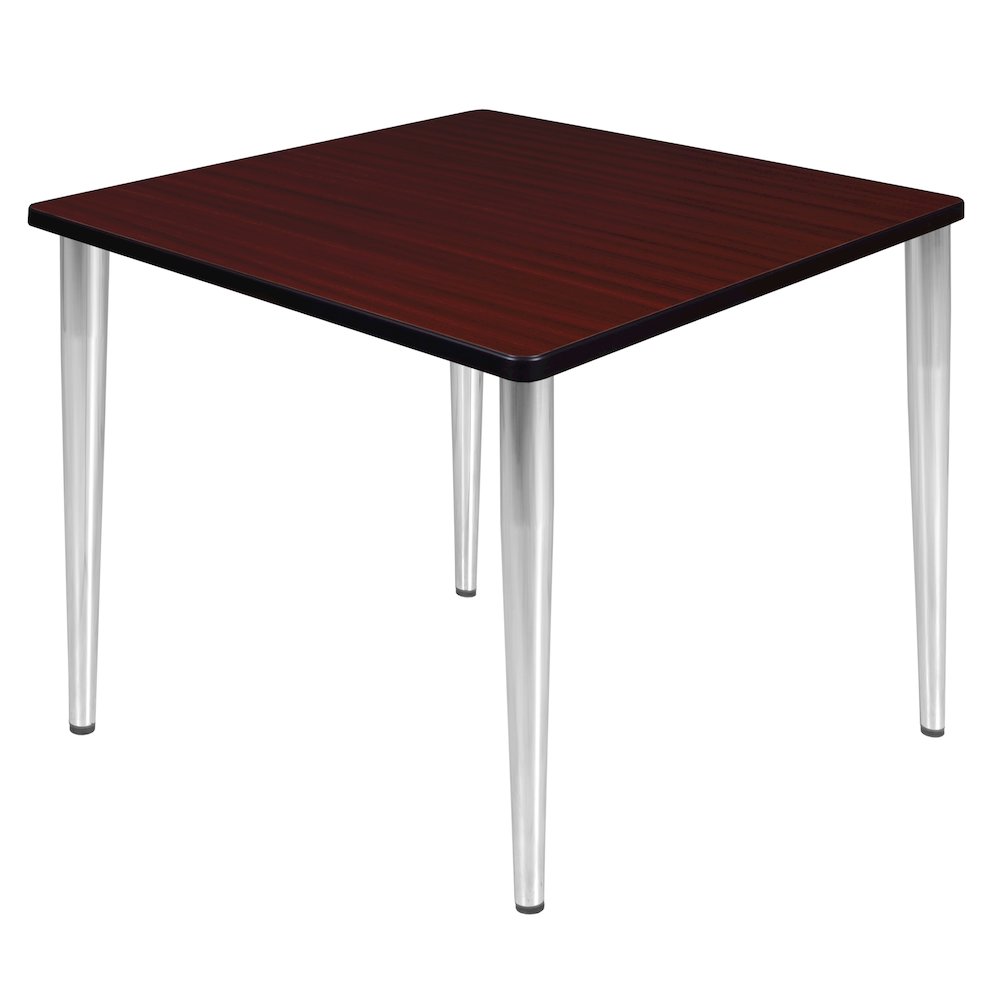 36 in. Square Breakroom Table- Mahogany Top, Chrome Tapered Legs. Picture 1
