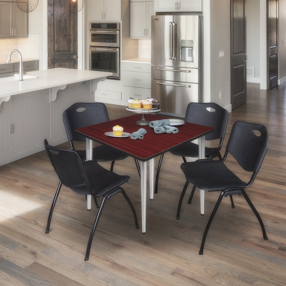 36 in. Square Breakroom Table- Mahogany Top, Chrome Tapered Legs. Picture 4