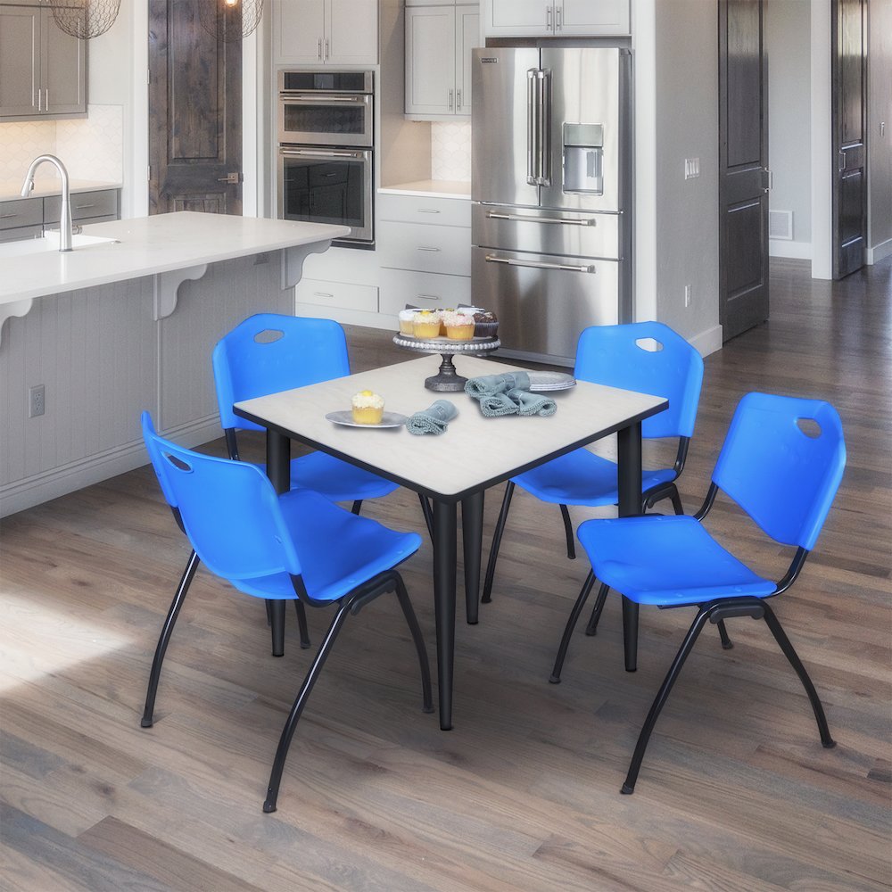 36 in. Square Breakroom Table- Maple Top, Black Base & 4 M Stack Chairs- Blue. Picture 9