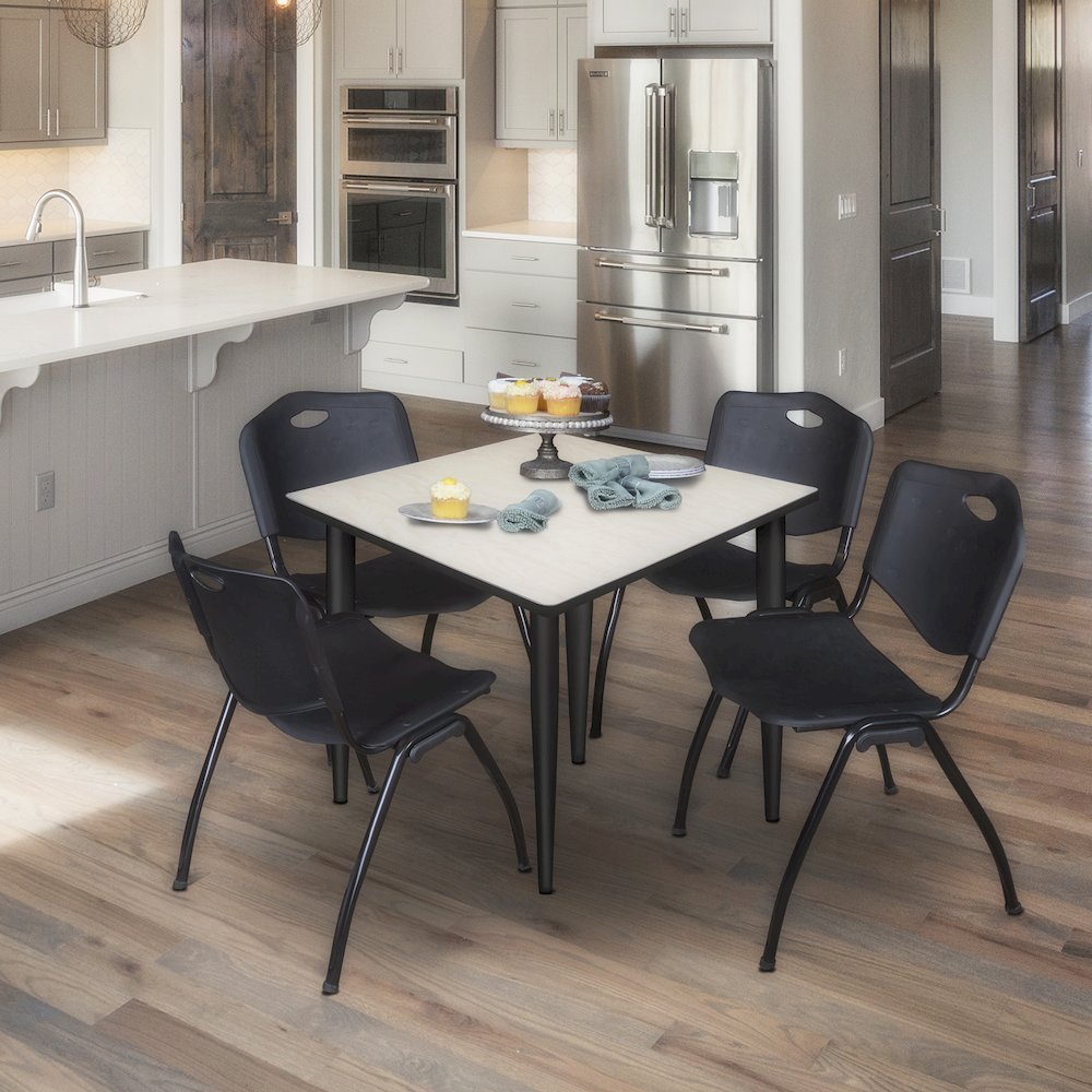 36 in. Square Breakroom Table- Maple Top, Black Base & 4 M Stack Chairs- Black. Picture 9
