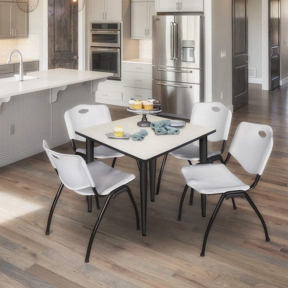 36 in. Square Breakroom Table- Maple Top, Black Base & 4 M Stack Chairs- Grey. Picture 9