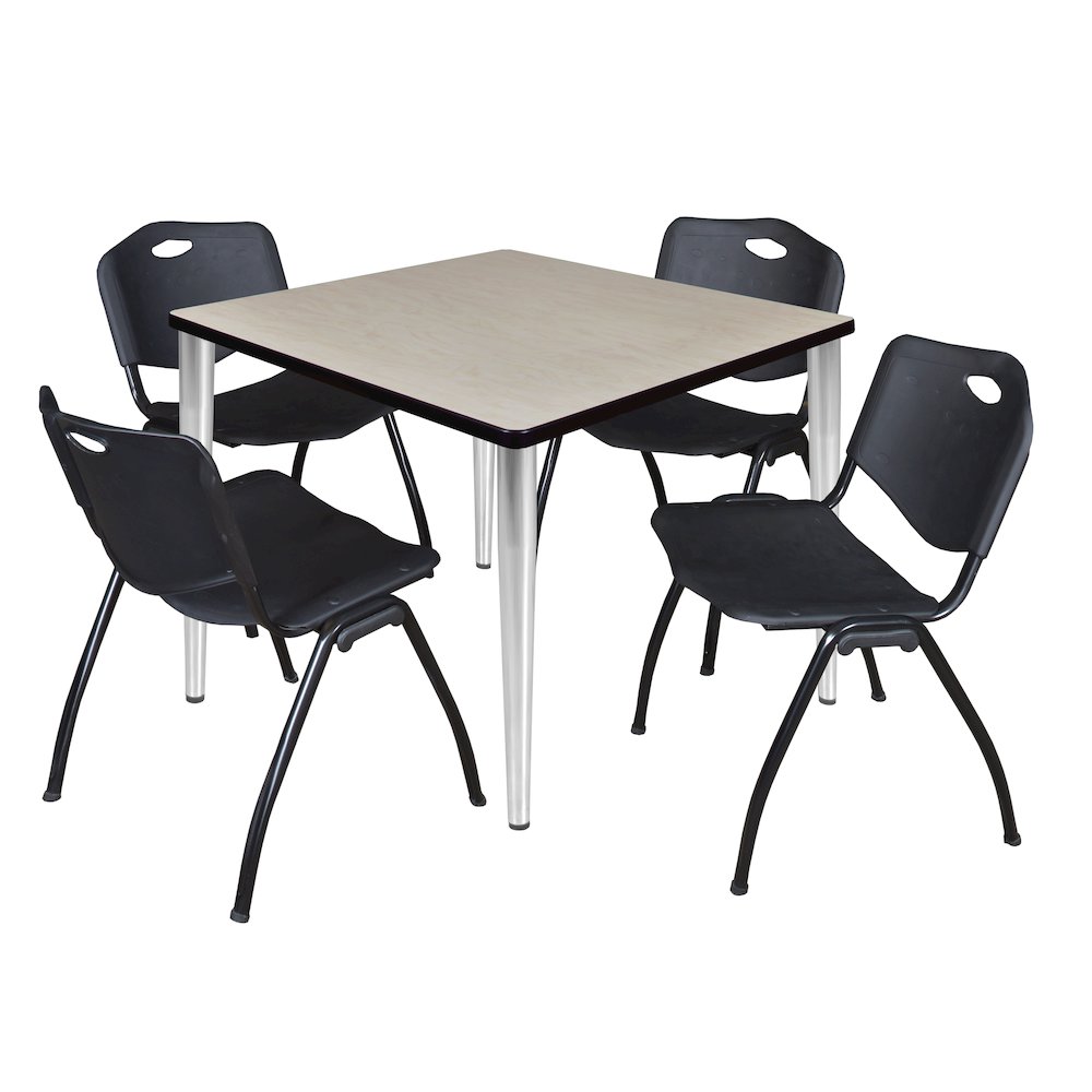 36 in. Square Breakroom Table- Maple Top, Chrome Base & 4 M Stack Chairs- Black. Picture 1