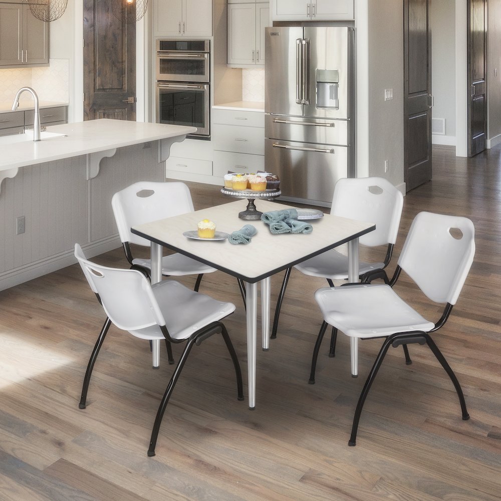 36 in. Square Breakroom Table- Maple Top, Chrome Base & 4 M Stack Chairs- Grey. Picture 9