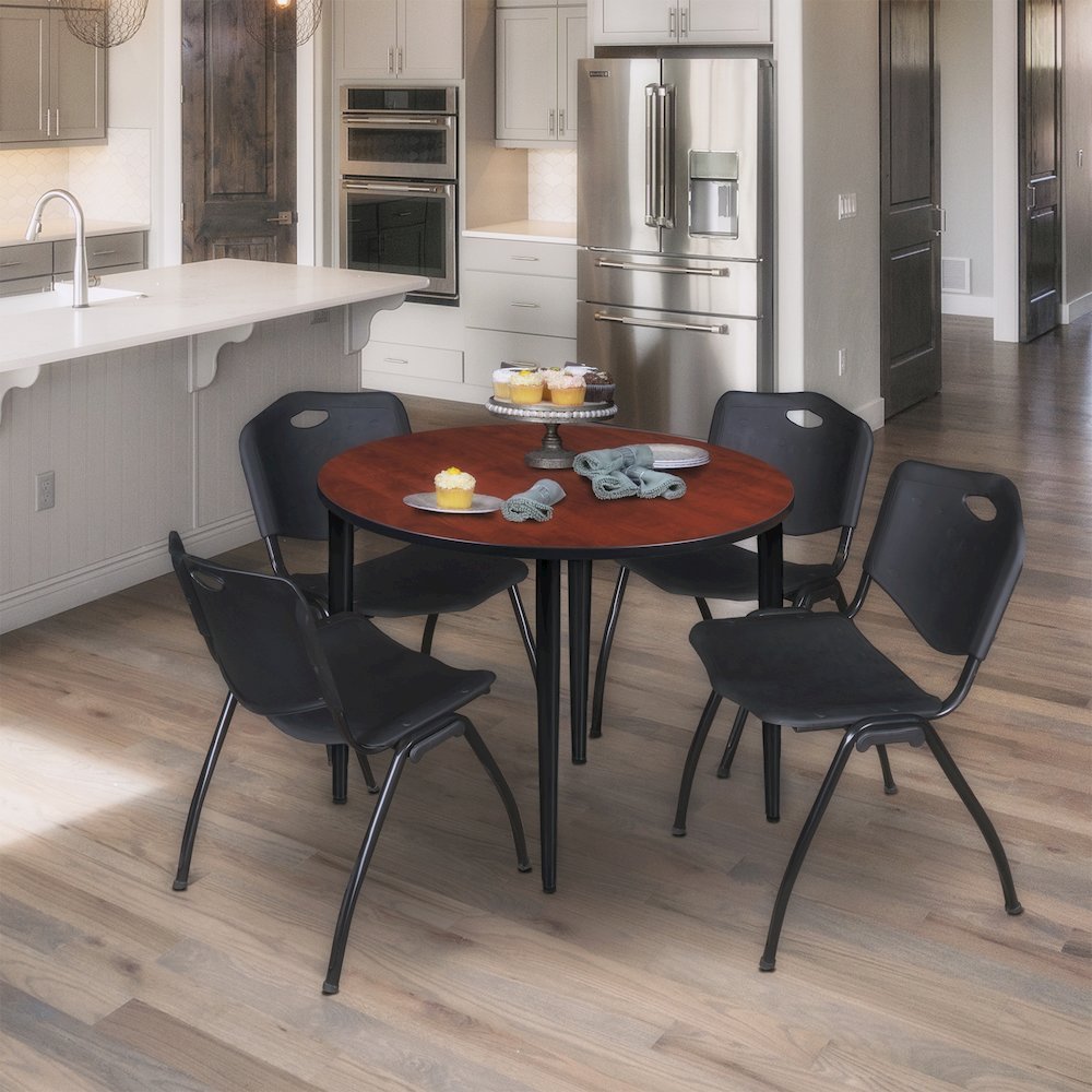 36 in. Round Breakroom Table- Cherry Top, Black Tapered Legs. Picture 3