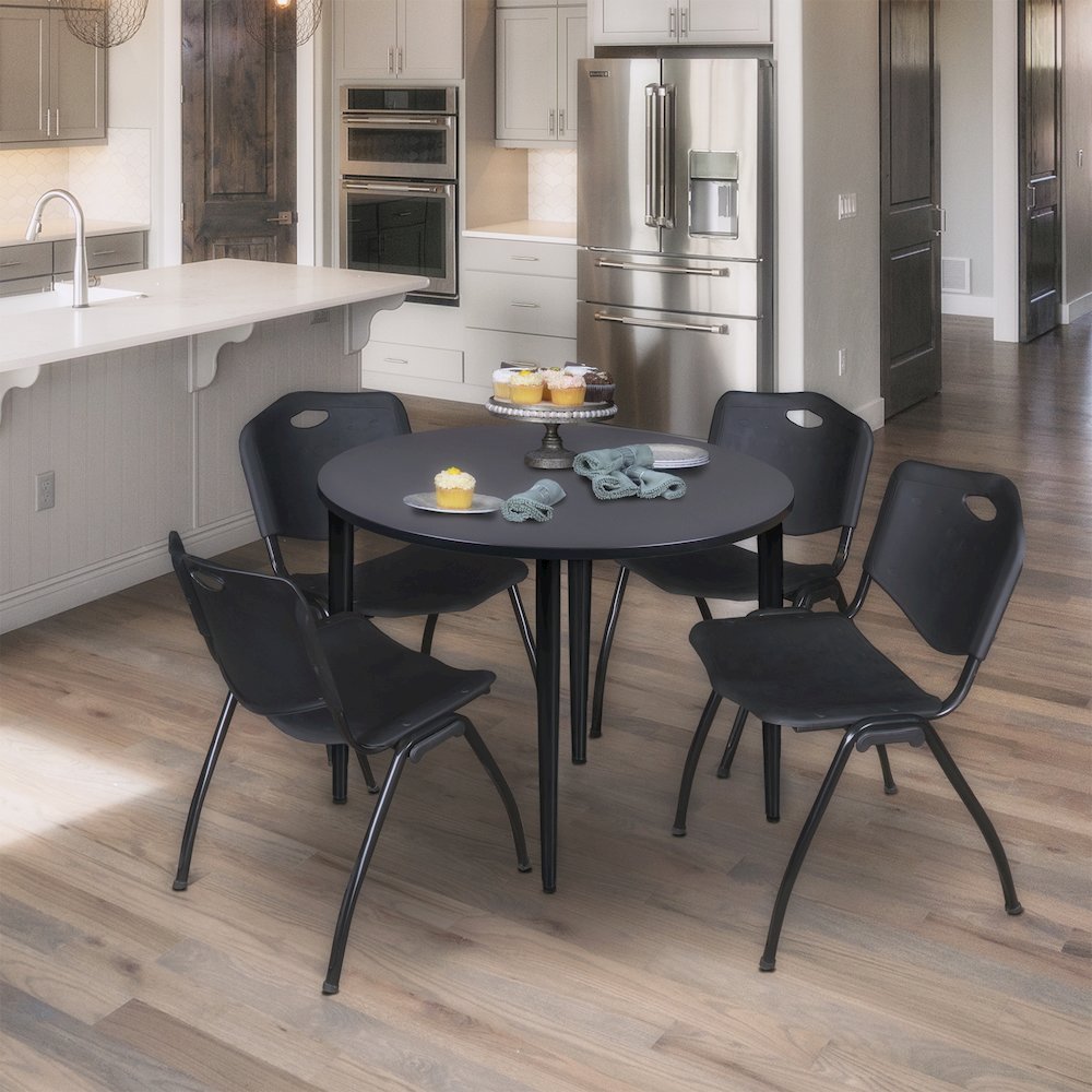 36 in. Round Breakroom Table- Grey Top, Black Base & 4 M Stack Chairs- Black. Picture 8