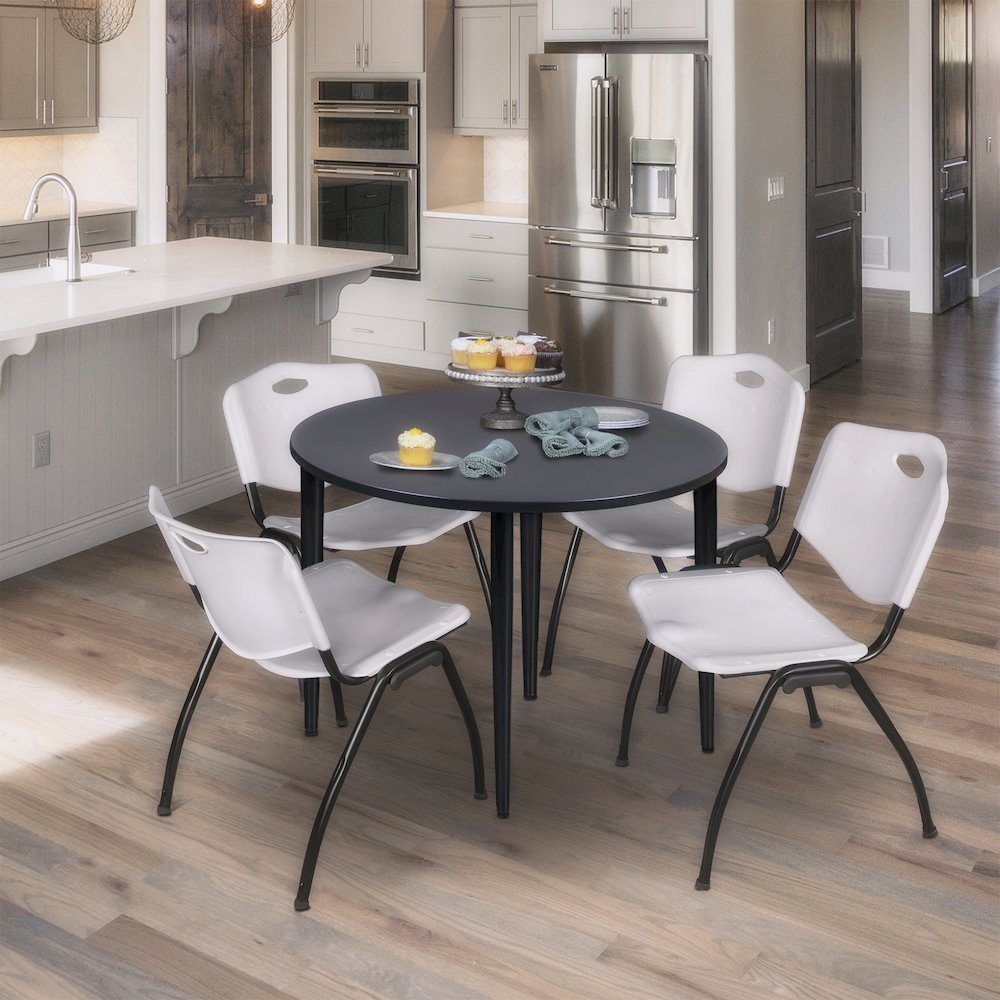 36 in. Round Breakroom Table- Grey Top, Black Tapered Legs. Picture 3