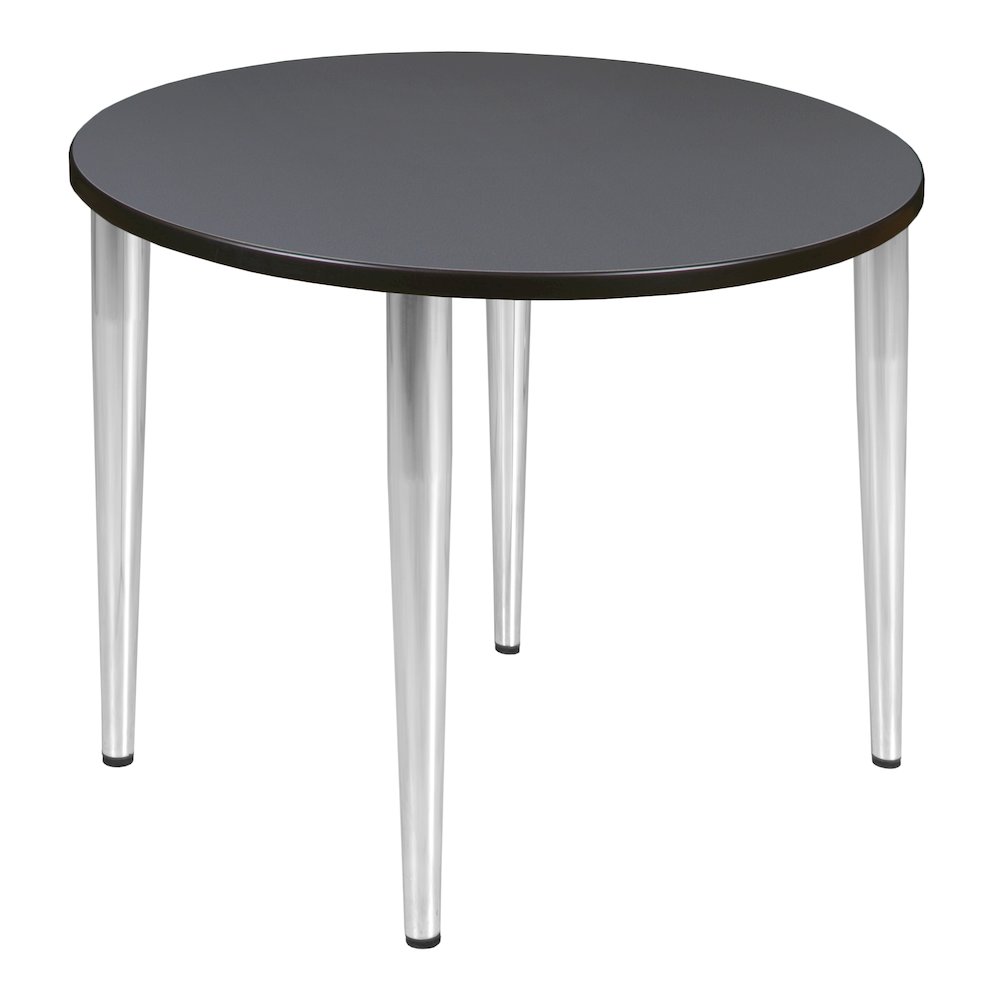 36 in. Round Breakroom Table- Grey Top, Chrome Tapered Legs. Picture 1