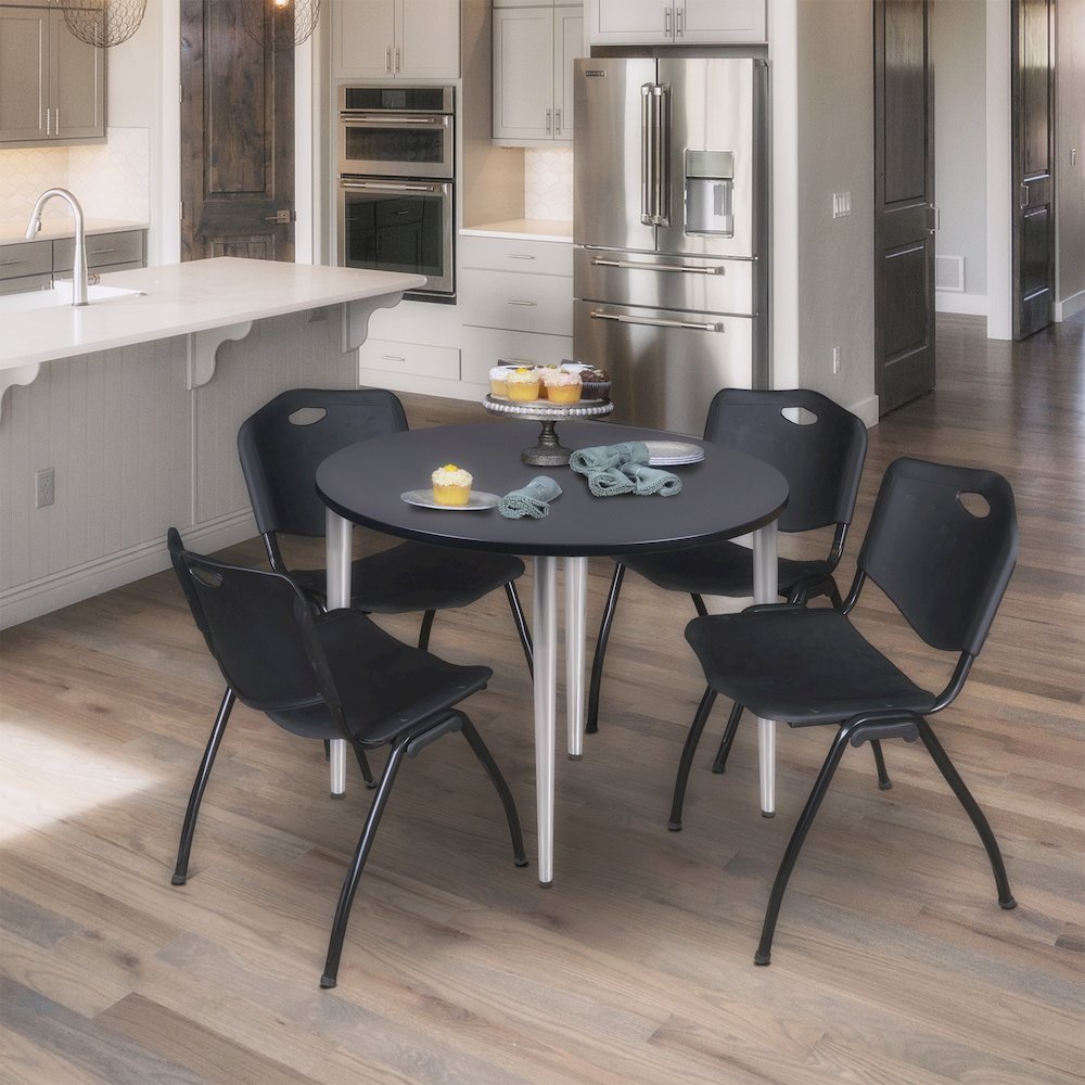 36 in. Round Breakroom Table- Grey Top, Chrome Tapered Legs. Picture 3