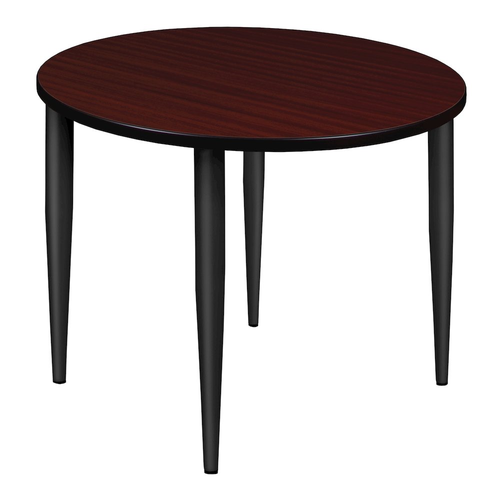 36 in. Round Breakroom Table- Mahogany Top, Black Tapered Legs. Picture 1