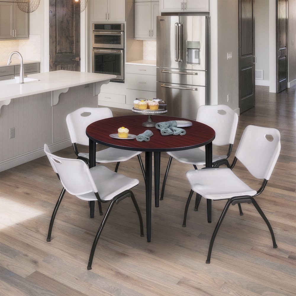 36 in. Round Breakroom Table- Mahogany Top, Black Tapered Legs. Picture 3
