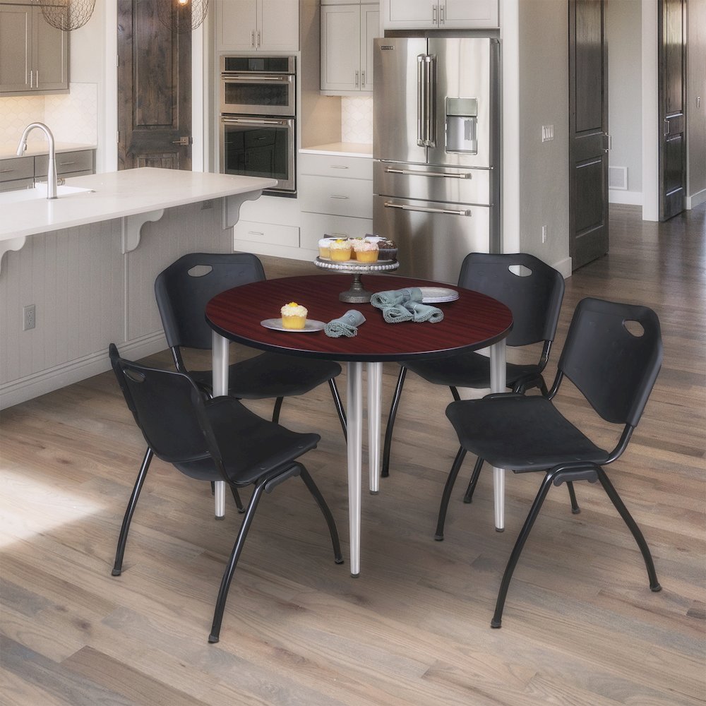 36 in. Round Breakroom Table- Mahogany Top, Chrome Tapered Legs. Picture 3