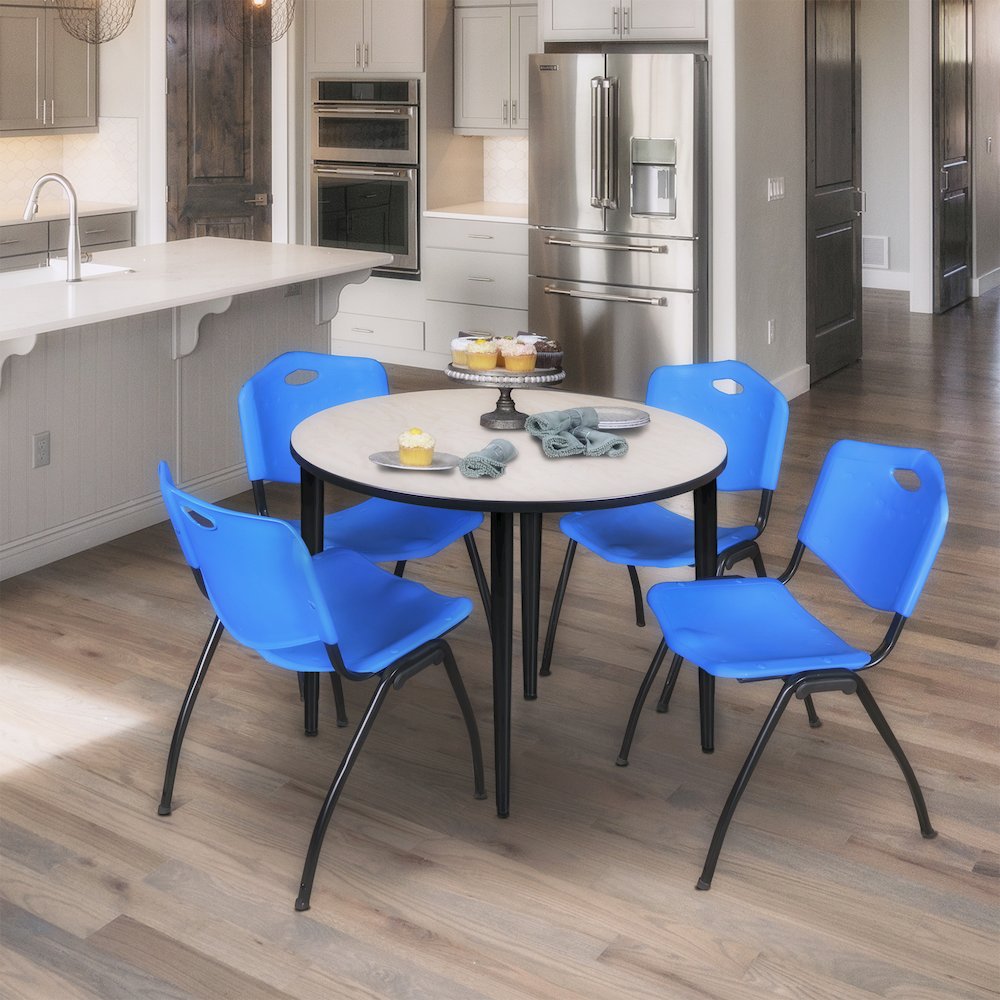 36 in. Round Breakroom Table- Maple Top, Black Base & 4 M Stack Chairs- Blue. Picture 8