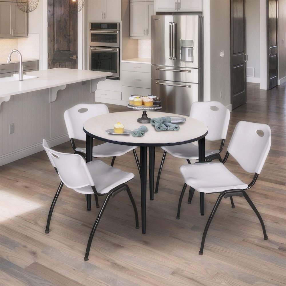36 in. Round Breakroom Table- Maple Top, Black Base & 4 M Stack Chairs- Grey. Picture 8
