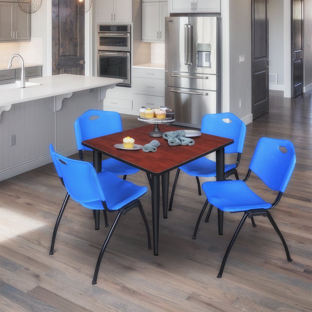 42 in. Square Breakroom Table- Cherry Top, Black Base & 4 M Stack Chairs- Blue. Picture 9