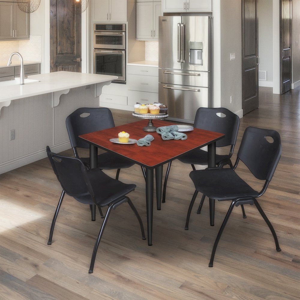 42 in. Square Breakroom Table- Cherry Top, Black Base & 4 M Stack Chairs- Black. Picture 9