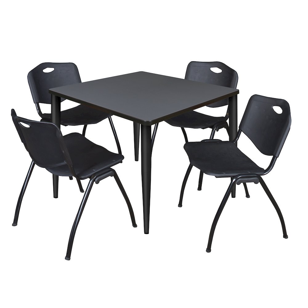 42 in. Square Breakroom Table- Grey Top, Black Base & 4 M Stack Chairs- Black. Picture 1