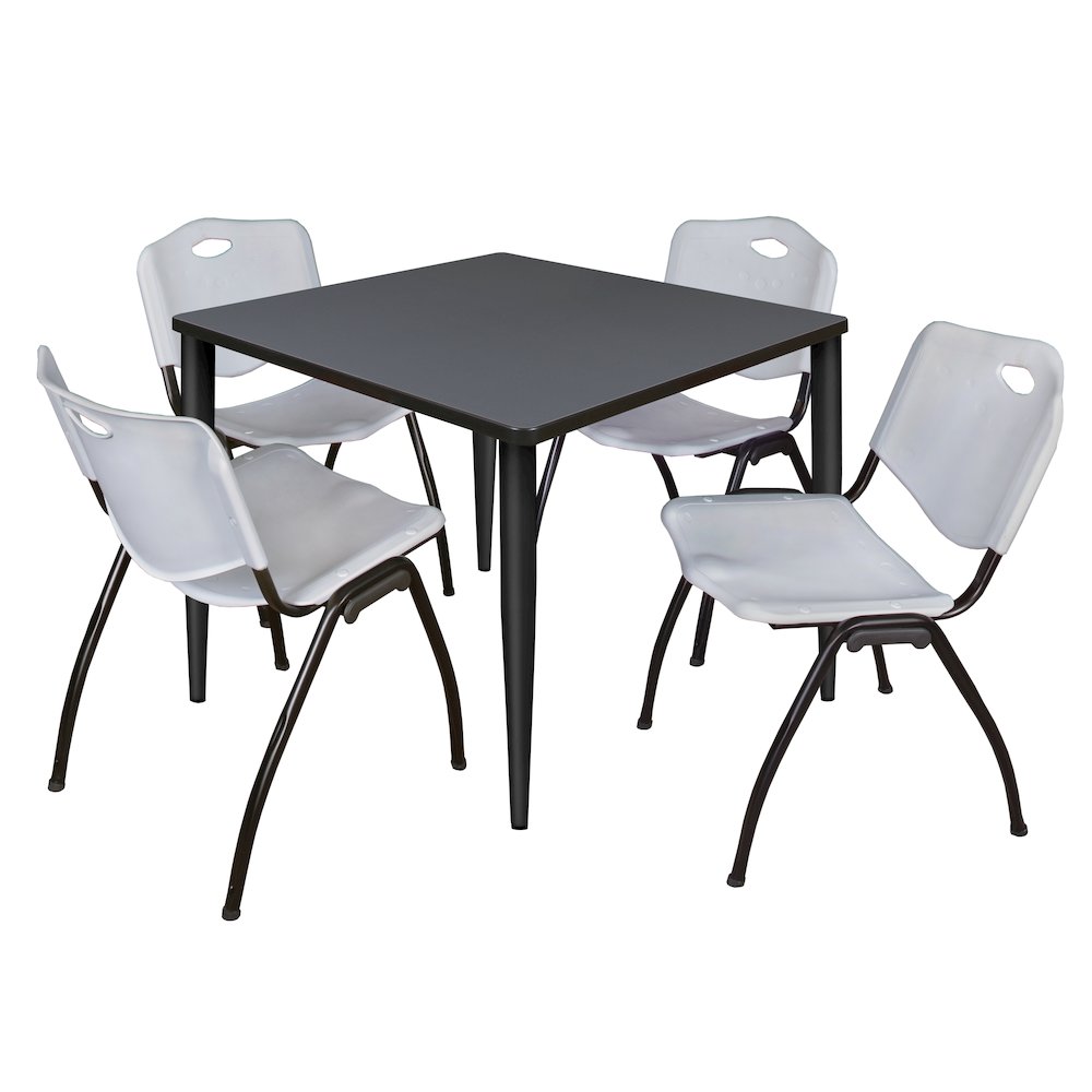 42 in. Square Breakroom Table- Grey Top, Black Base & 4 M Stack Chairs- Grey. Picture 1