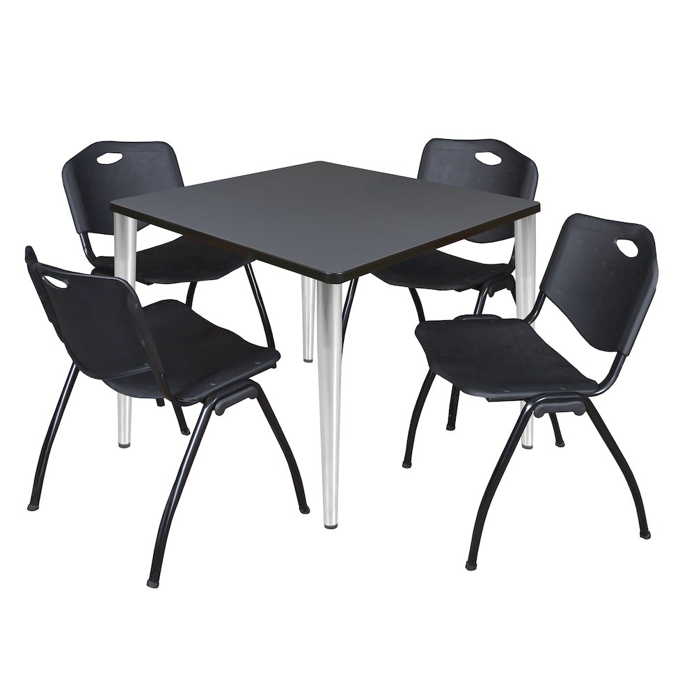 42 in. Square Breakroom Table- Grey Top, Chrome Base & 4 M Stack Chairs- Black. Picture 1