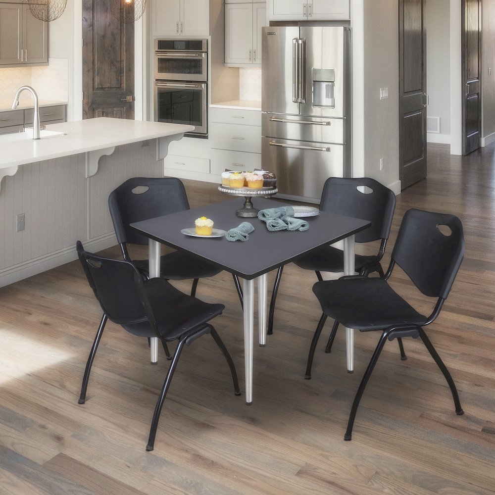 42 in. Square Breakroom Table- Grey Top, Chrome Base & 4 M Stack Chairs- Black. Picture 9
