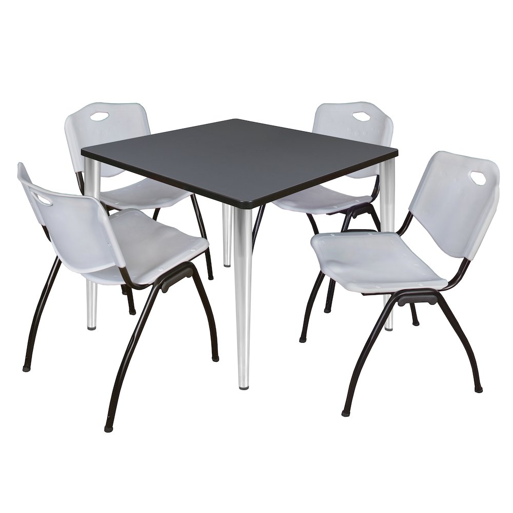 42 in. Square Breakroom Table- Grey Top, Chrome Base & 4 M Stack Chairs- Grey. Picture 1
