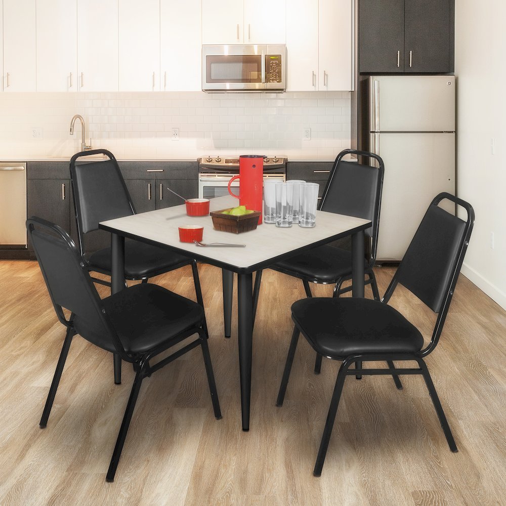 42 Square Breakroom Table- Maple Top, Black Base & 4 Stack Chairs- Black. Picture 9